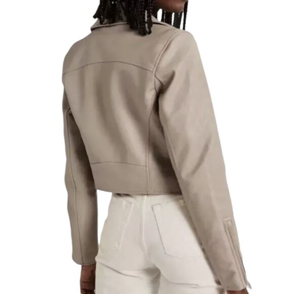 Abercrombie & Fitch Women's Vegan Leather Moto ShortJacket Light Tan Nubuck Sz S - Picture 3 of 16